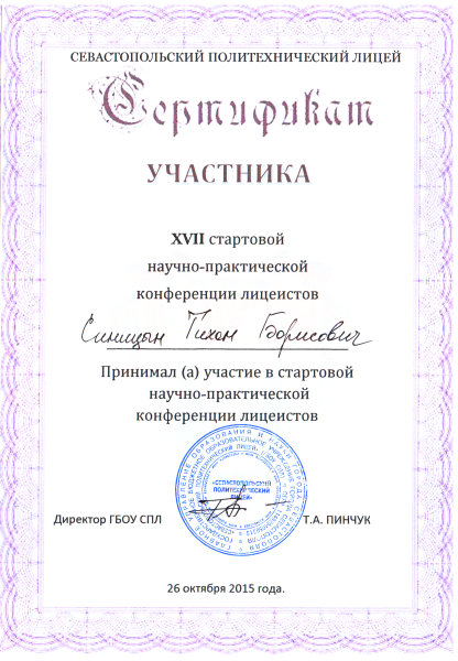 Сертификат Синицын